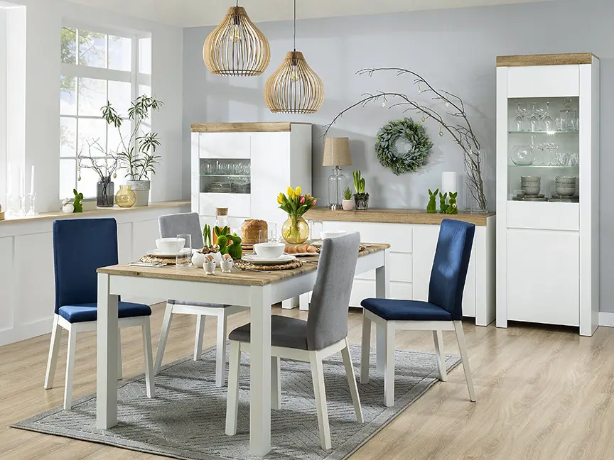 Cómoda Holten 156 cm con puertas y 3 cajones blanca/roble wotan