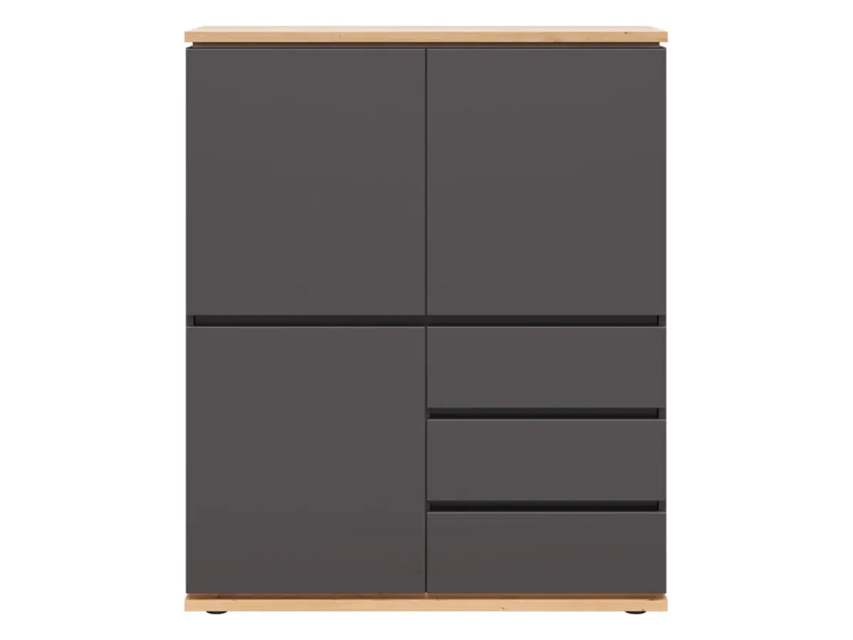 Cómoda Yamael 100 cm con 3 puertas y cajones grafito/roble artisan