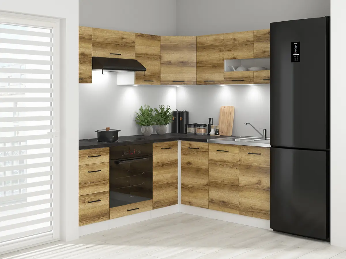 Corner kitchen set Junona Line 180x200 light delano oak with worktop