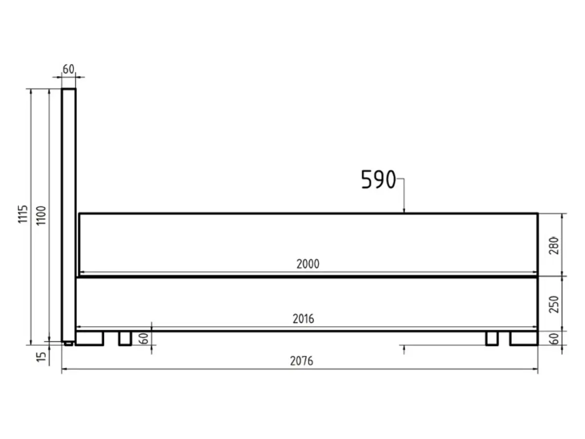 Cama continental Reve 160x200 con contenedor gris