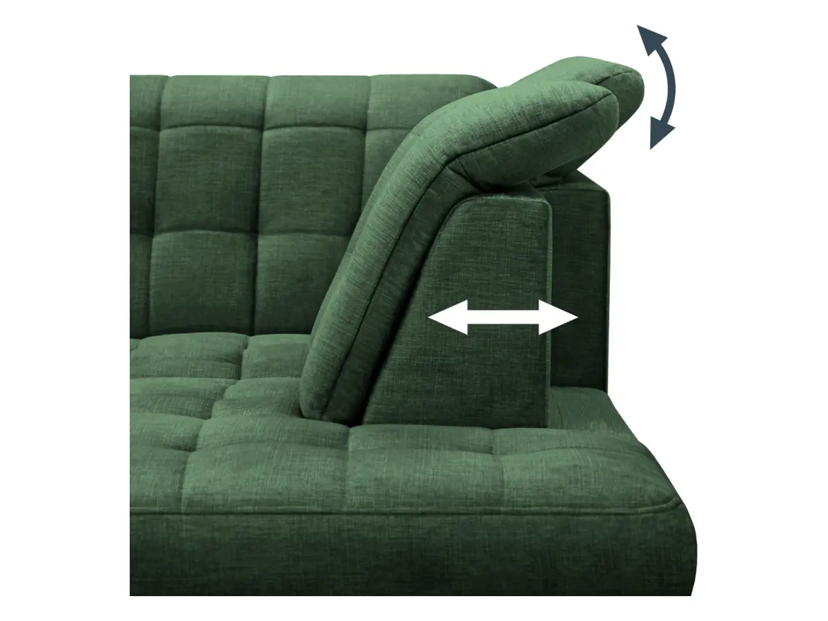 Sofá de esquina derecho Aragon convertible con reposacabezas y asiento ajustable verde