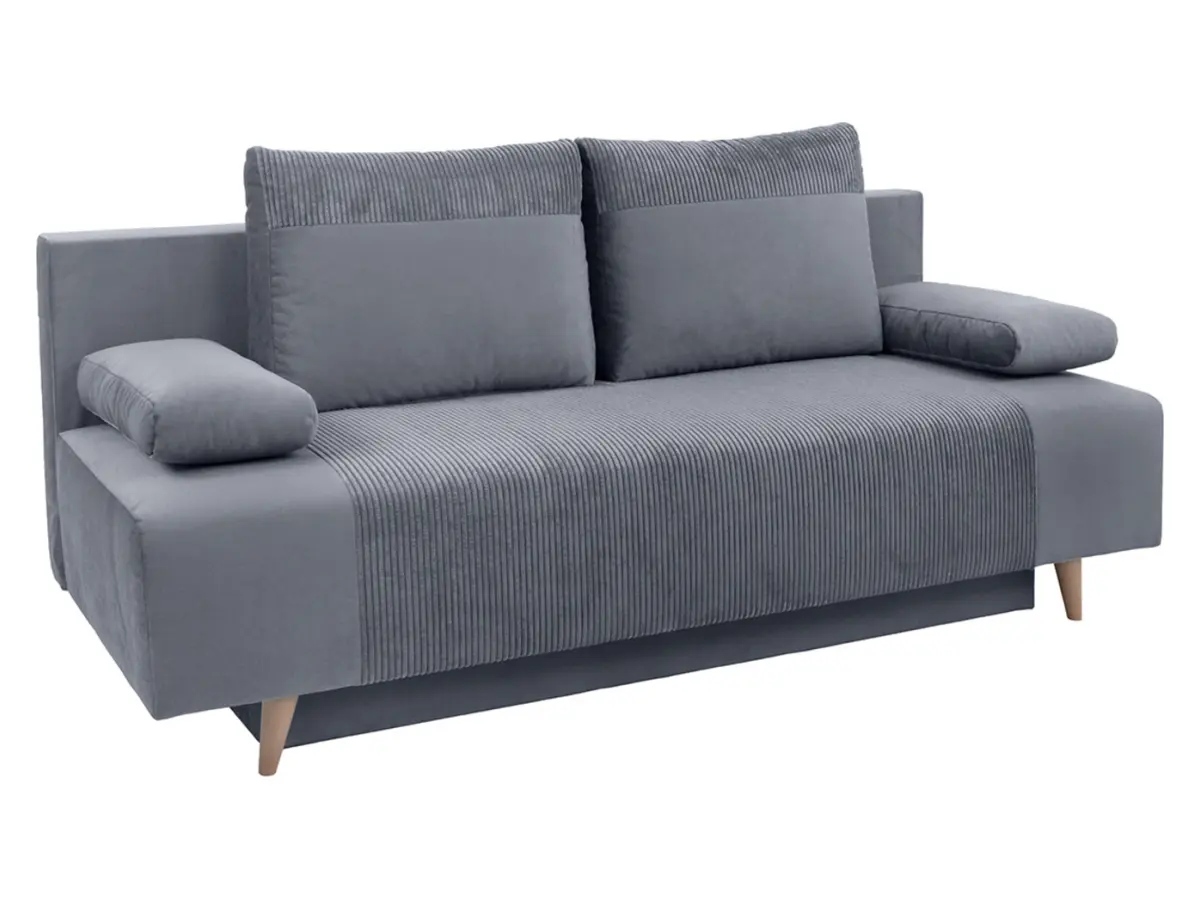 Sofá cama de tres plazas Leon con arcón gris