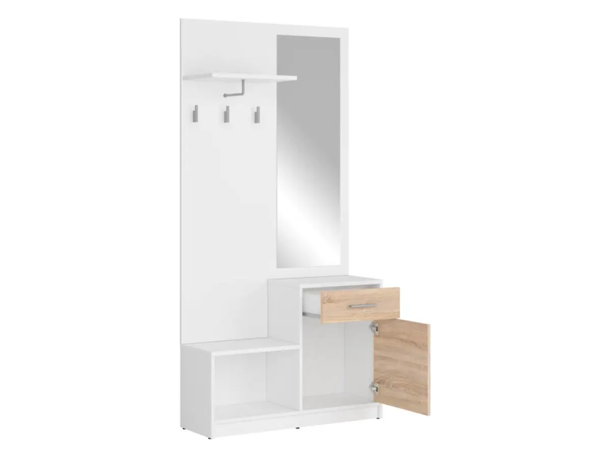 Conjunto de recibidor Nepo Plus 90 cm blanco/roble sonoma
