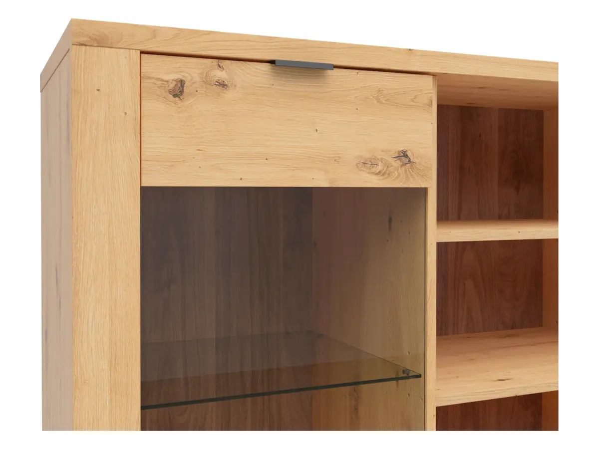 Vitrina Ostia 161 cm con 2 puertas 2 cajones y estantes roble artisan/roble negro