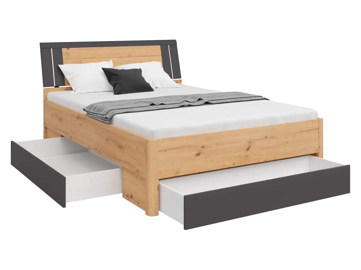 Cama Saturn 140x200 con 3 cajones roble artisan/grafito