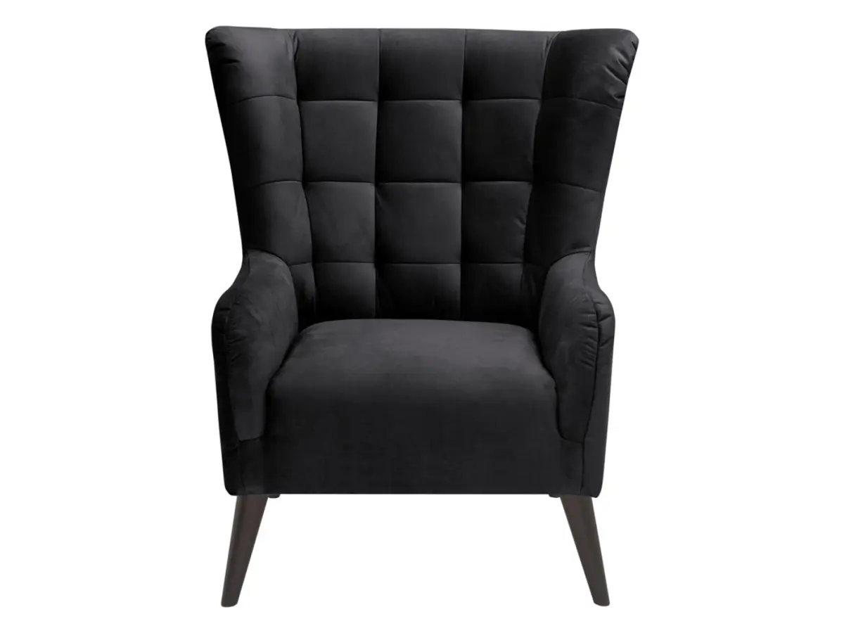 Sillón orejero Casey de terciopelo negro