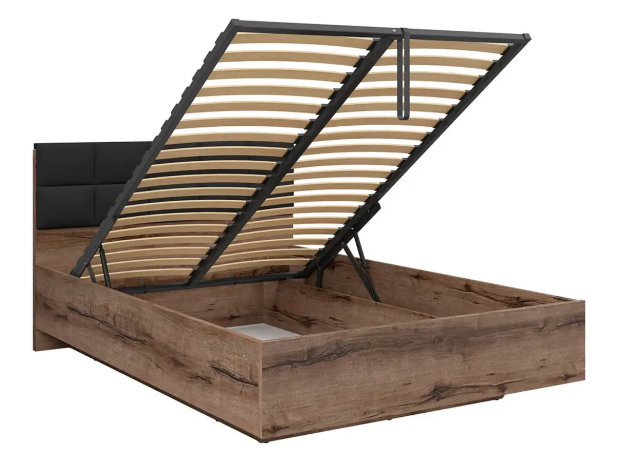 Cama Kassel B1 140x200 con somier y contenedor roble monastery