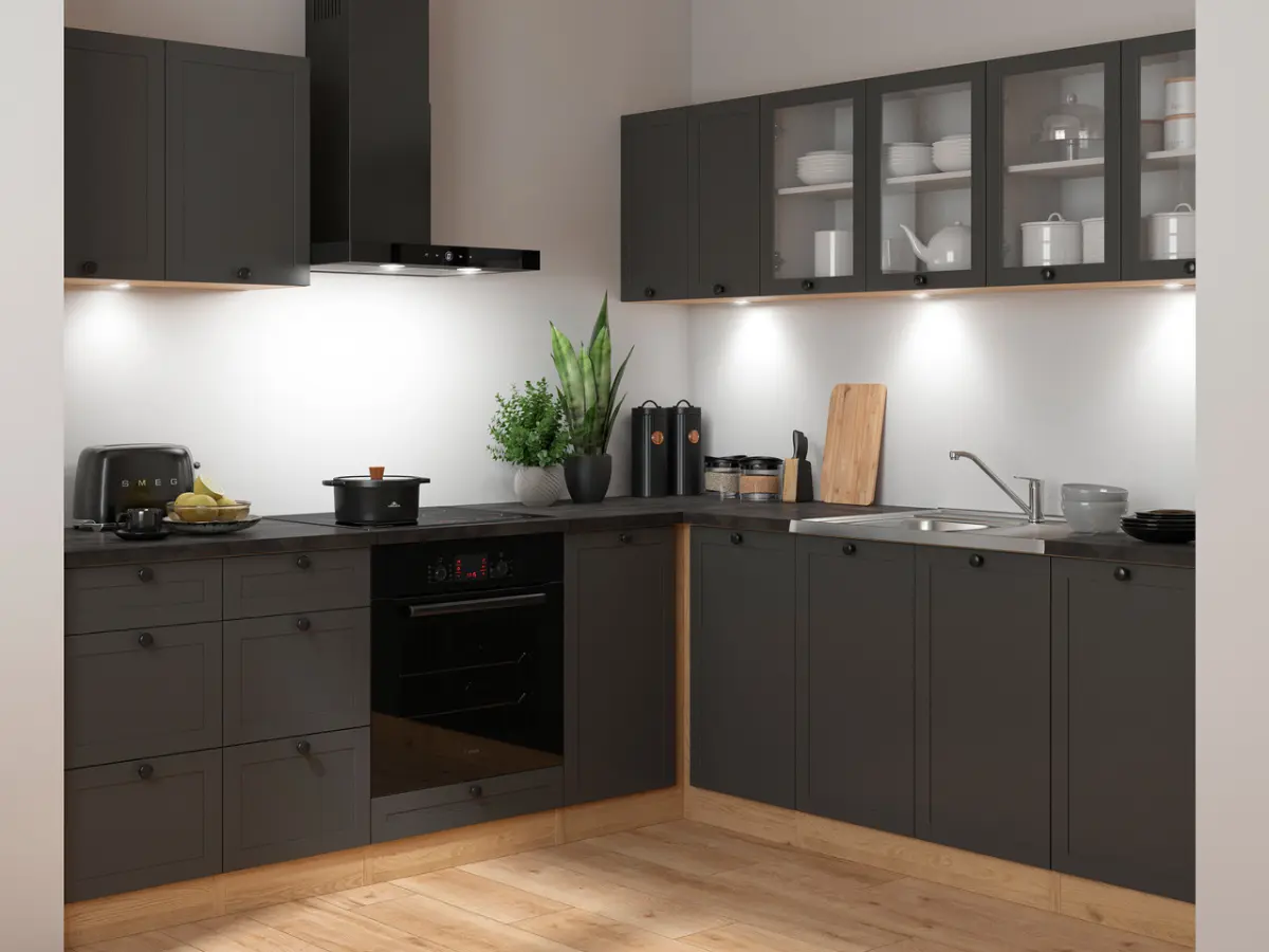 Conjunto de cocina de esquina Junona Line 220x240 grafito con encimera