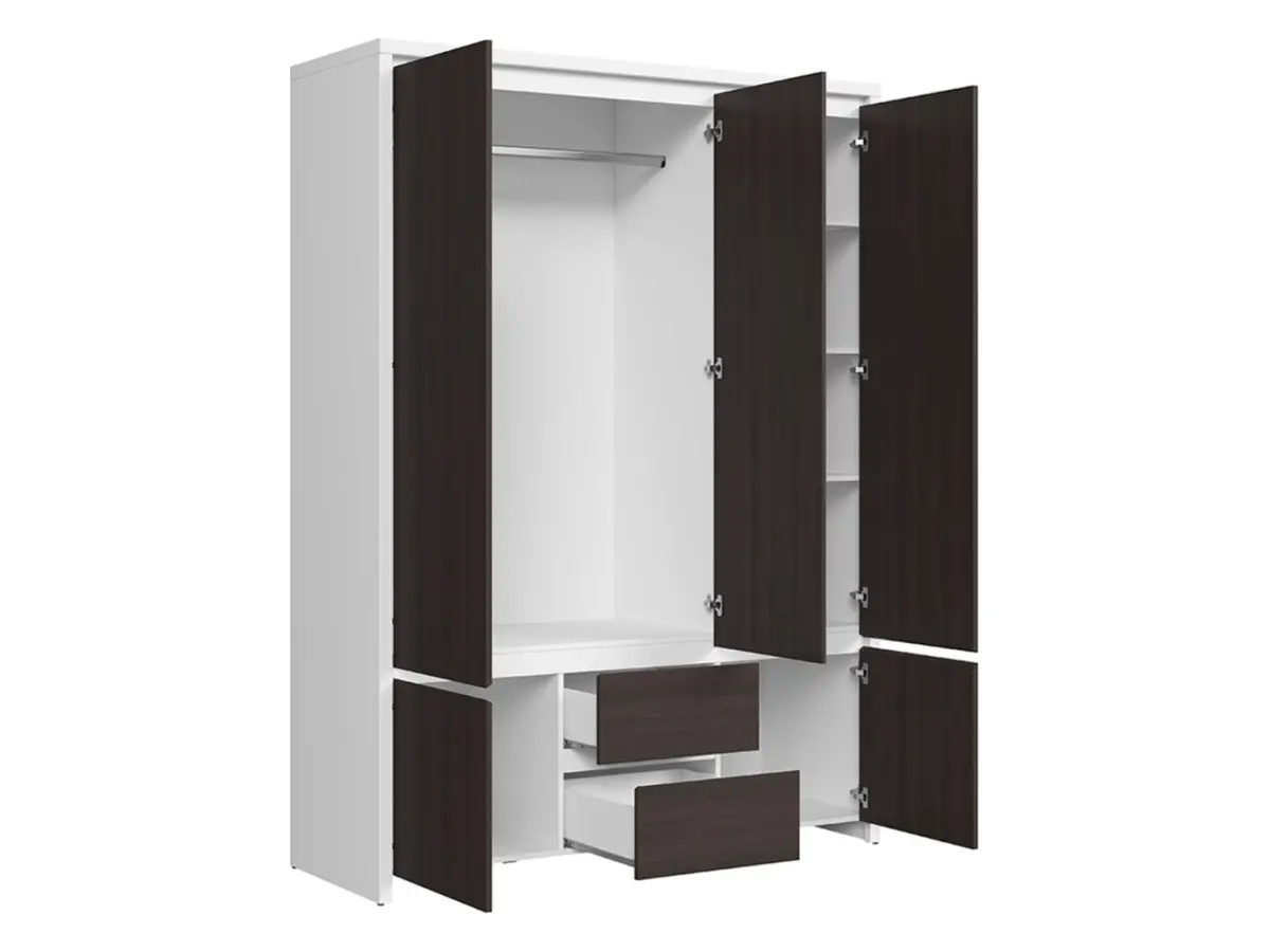 Szafa pięciodrzwiowa Kaspian 153 cm z lustrem i szufladami biała/wenge