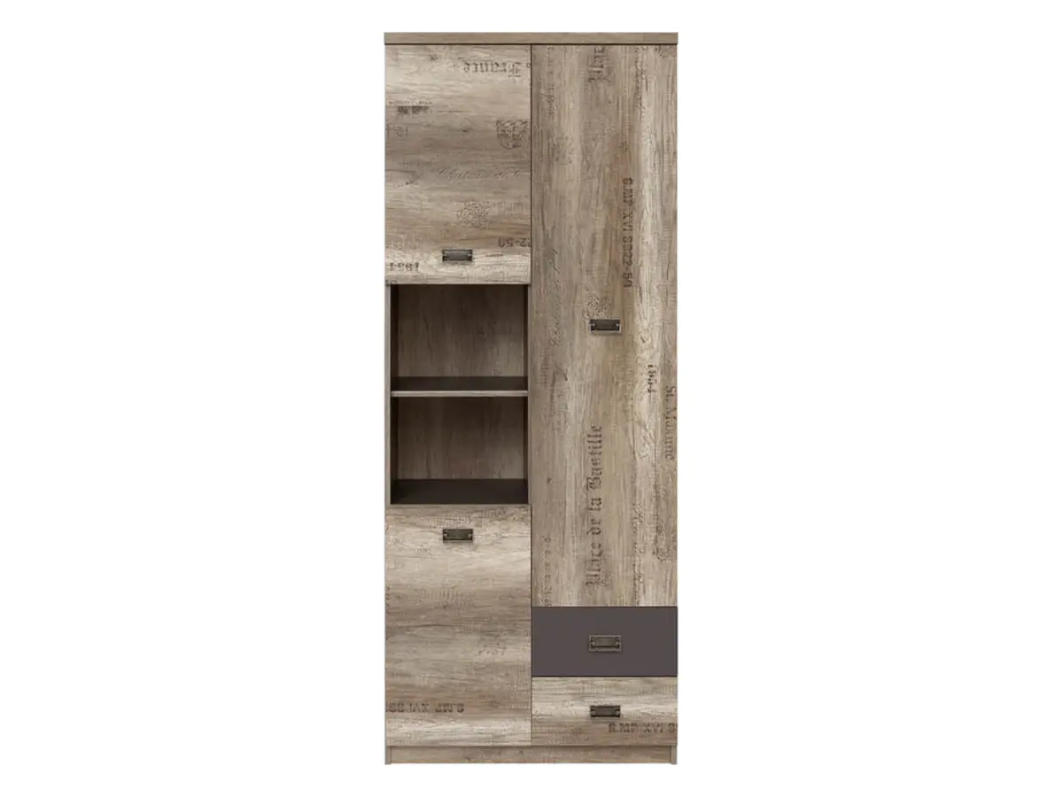 Bookcase Malcolm 80 cm with 3 doors 2 drawers and 2 shelves canyon monument oak