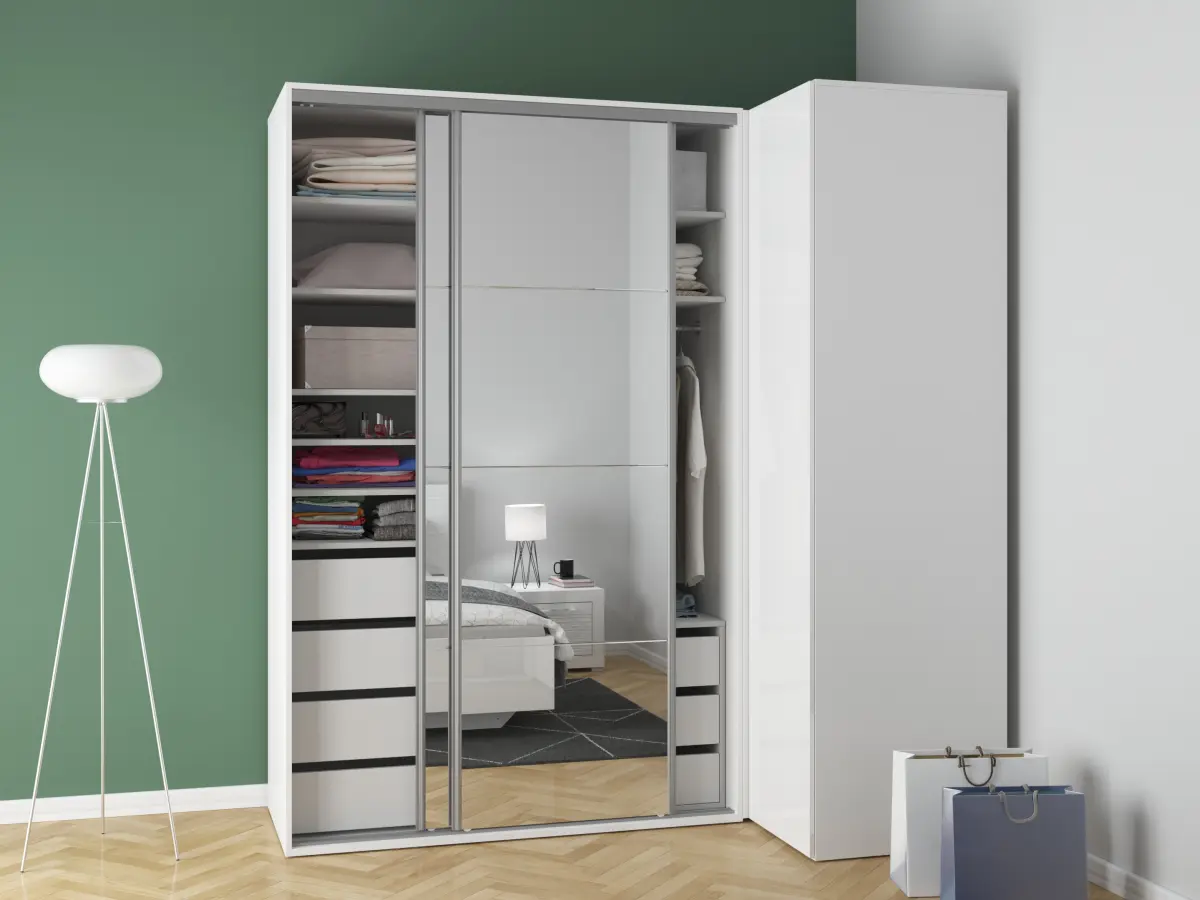 Armario modular Flex 220x116 cm esquinero con espejo blanco brillo