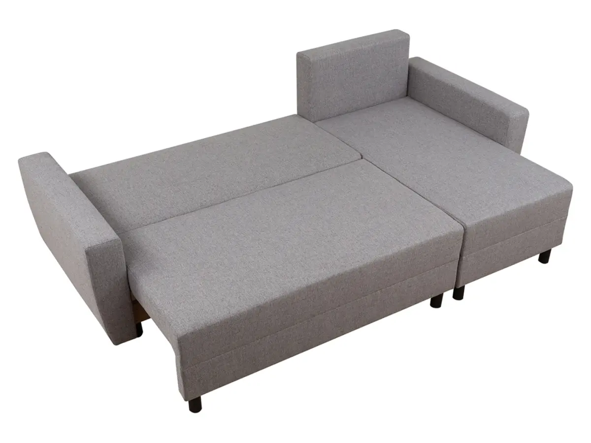 Sofá rinconera universal Malin convertible con arcón tela trenzada gris