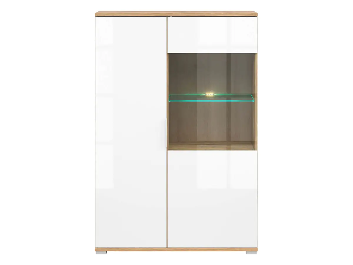 Vitrina Zele 90 cm con 2 puertas roble wotan/blanco brillo