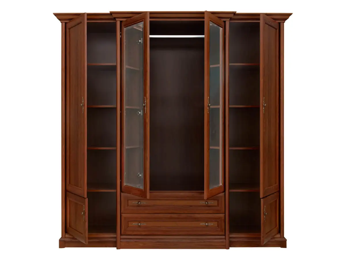 Armario de seis puertas Kent 227 cm con espejo y cajones castaño