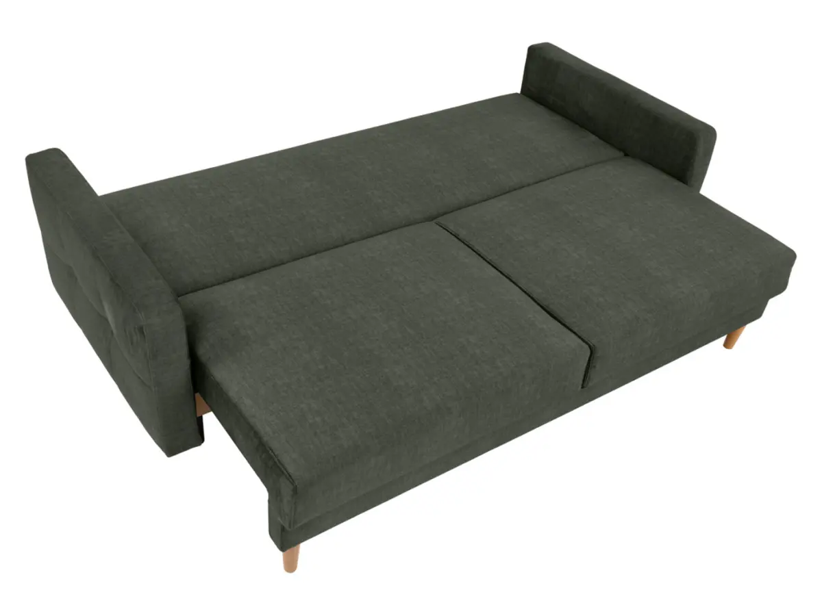 Sofá de tres plazas Torent convertible con arcón, terciopelo verde