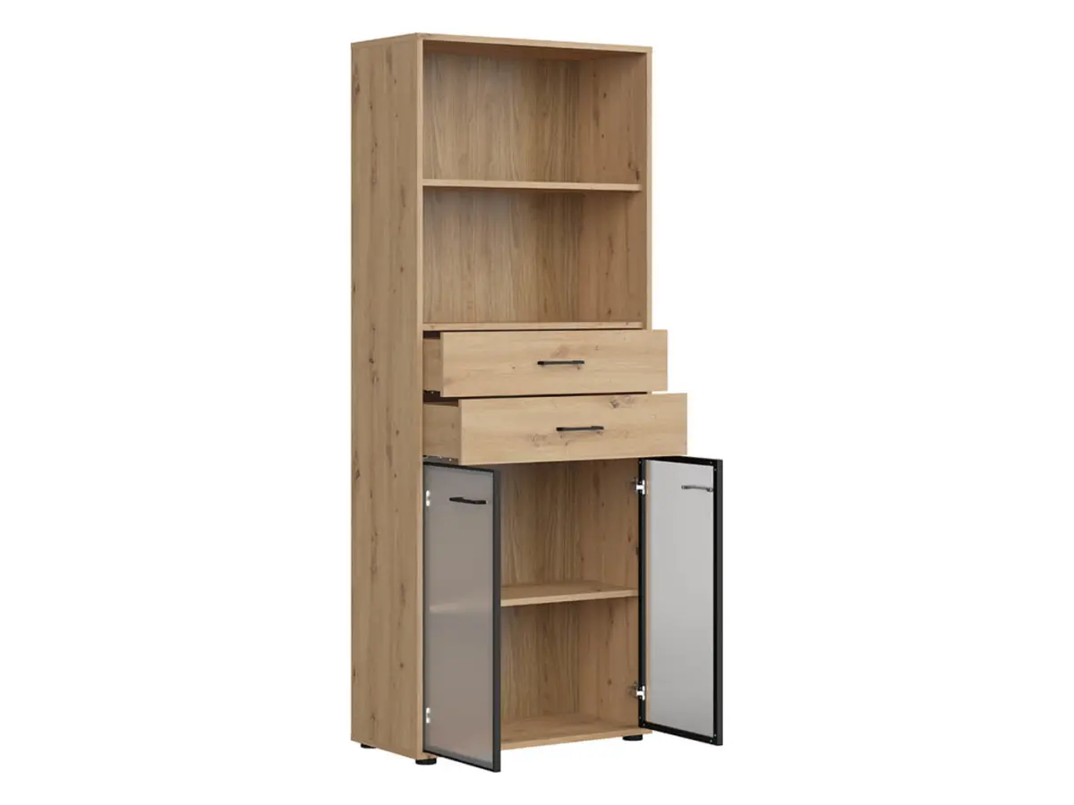 Стеллаж Space Office 80 см с 2 дверцами 2 ящиками и 2 полками дуб артизан