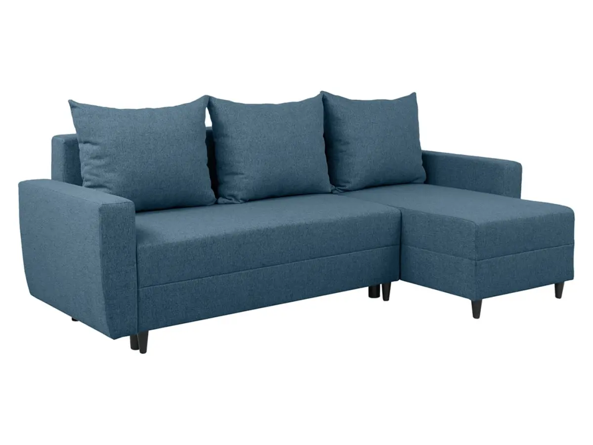 Sofá rinconera universal Malin convertible con arcón tejido trenzado azul