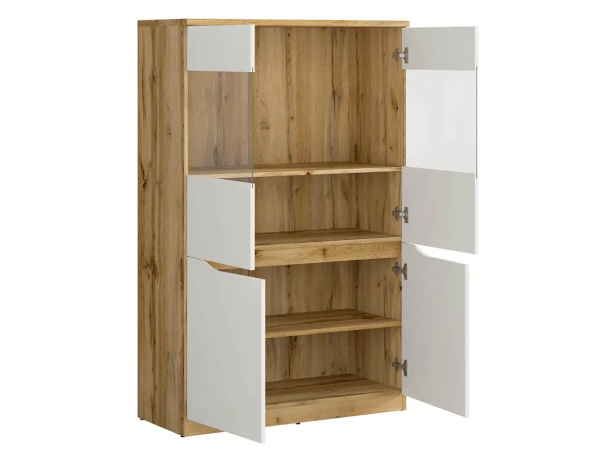 Vitrina Nuis 90 cm con 4 puertas roble wotan/blanco brillo