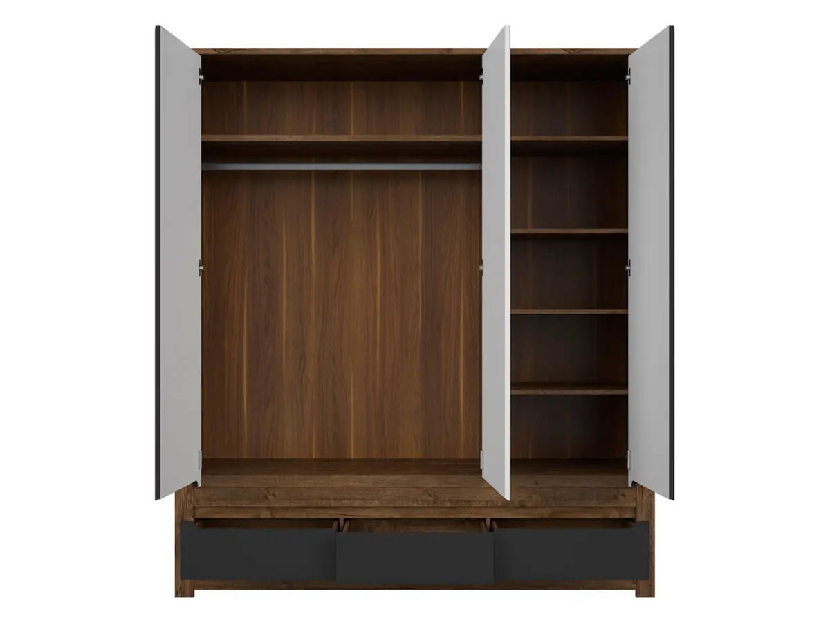 Armario de tres puertas Ruso 178 cm con cajones roble april/negro mate