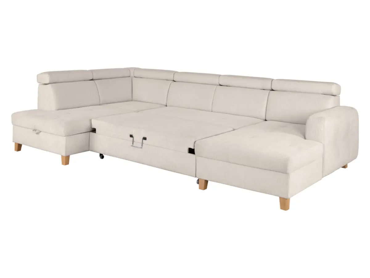 Кутовий диван лівобічний Saragossa розкладний шеніловий бежевий