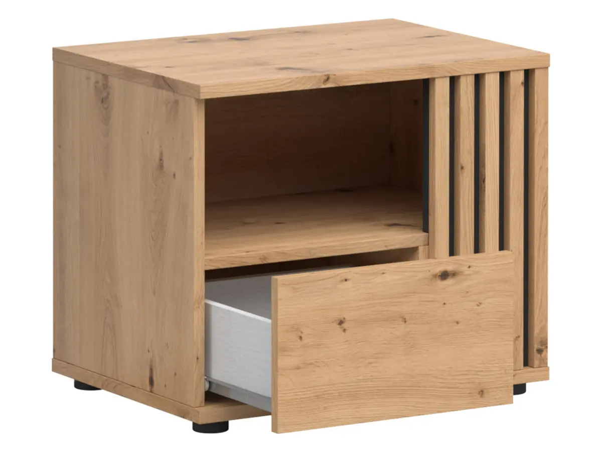 Mesita de noche Vabres 55 cm derecha con cajón roble artisan listones