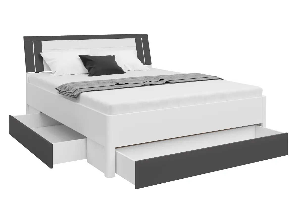 Кровать Saturn 160x200 с 3 ящиками белая/графит