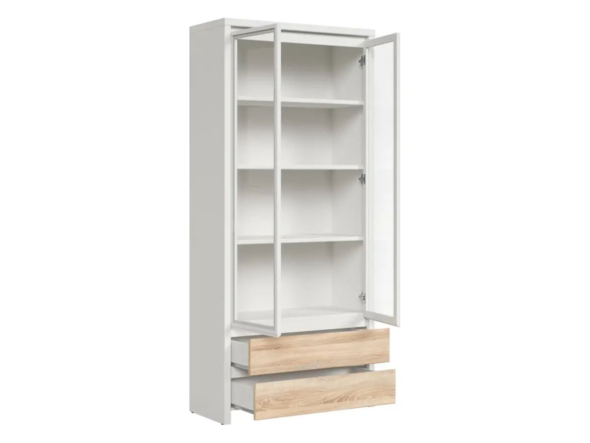 Vitrina Kaspian 90 cm con 2 puertas y 2 cajones blanco/roble sonoma