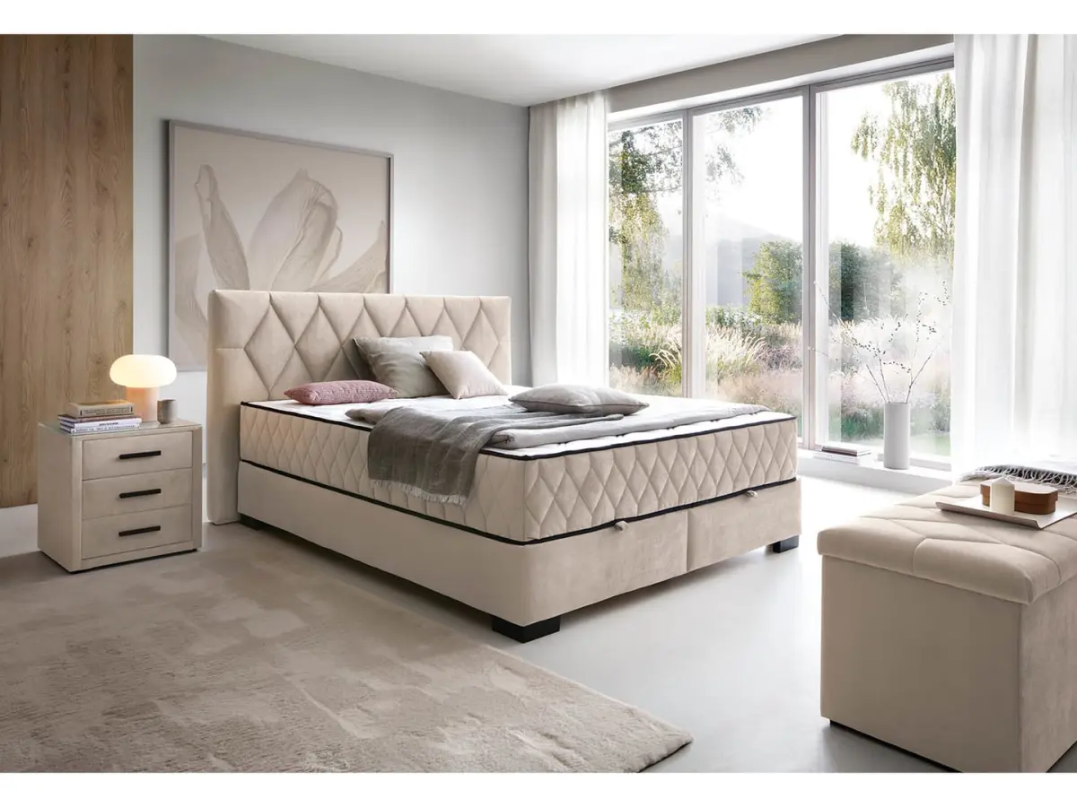 Cama continental Reve 180x200 con arcón beige