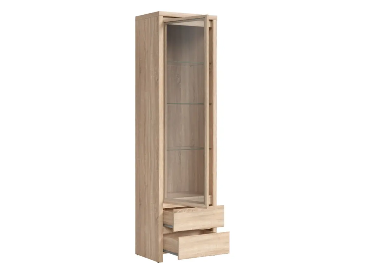 Vitrina Kaspian 56 cm con puerta y 2 cajones roble sonoma