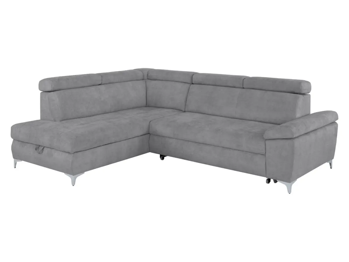 Sofá de esquina izquierdo Raul convertible con arcón gris