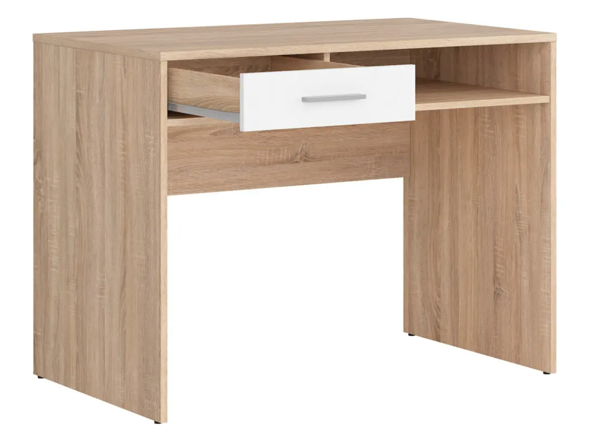 Escritorio Nepo Plus 100 cm con cajón y estante roble sonoma/blanco