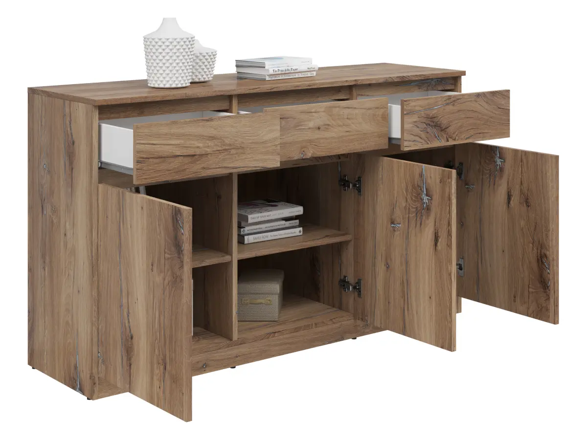 Cómoda Saturn 135 cm con 3 puertas y 3 cajones roble flagstaff oscuro