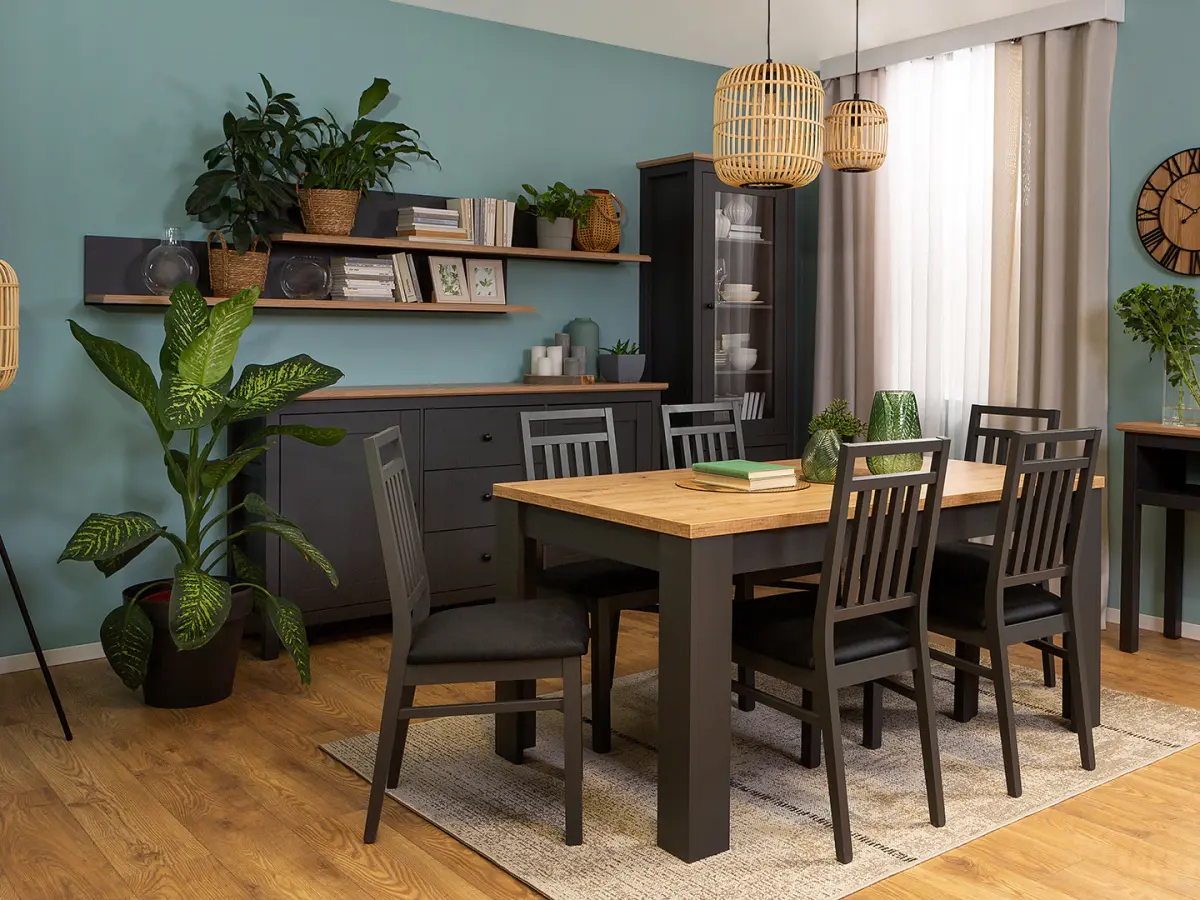 Estante de pared Hesen 175 cm grafito/roble artisanv