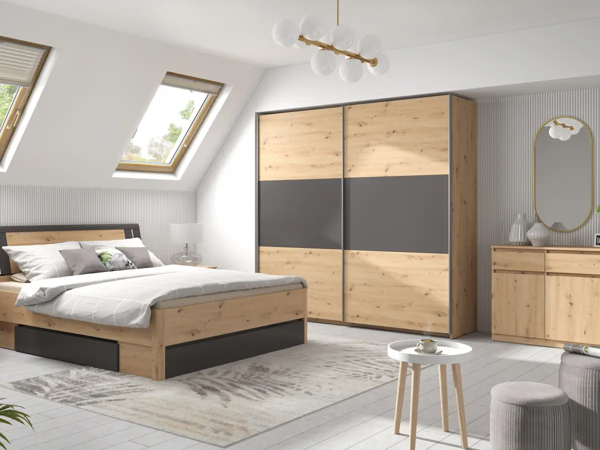 Armario de puertas correderas Saturn 218 cm roble artisan/grafito