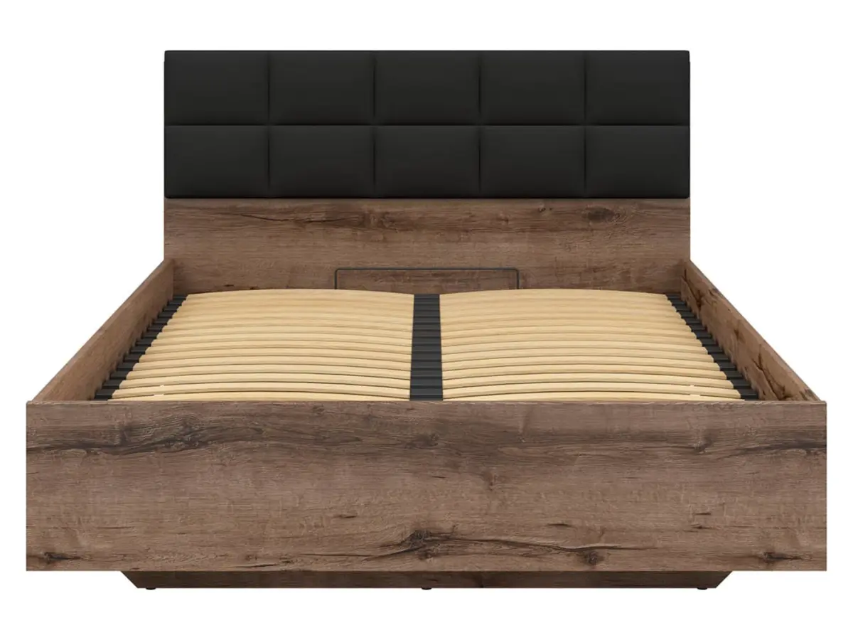 Cama Kassel B1 140x200 con somier y contenedor roble monastery