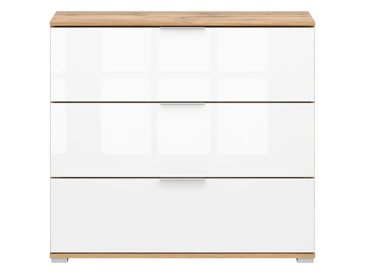 Cómoda Zele 95 cm con 3 cajones roble wotan/blanco brillo