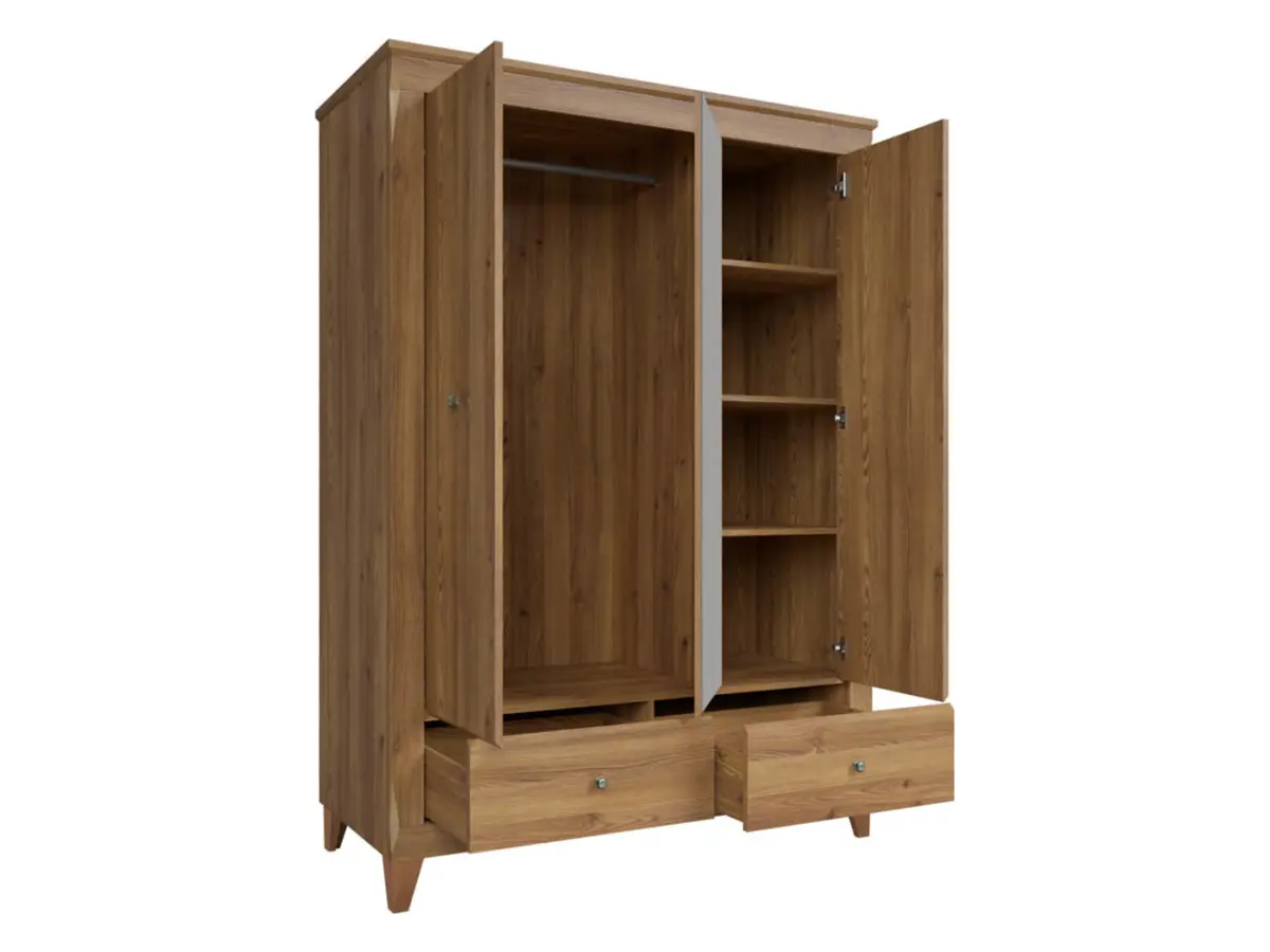 Armario de dos puertas Bergen 144 cm con espejo y cajón alerce sibiu dorado