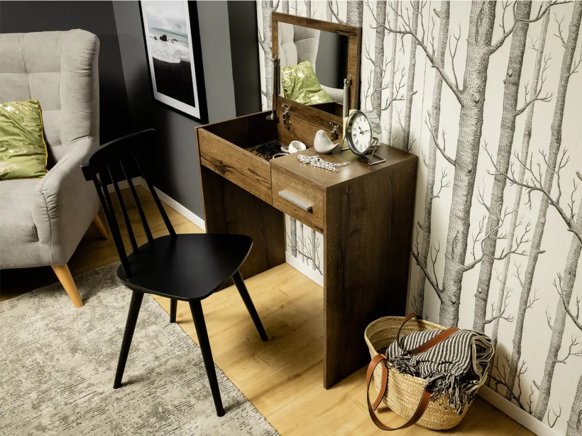 Tocador Nepo Plus 80 cm con cajón, compartimento y espejo roble noble