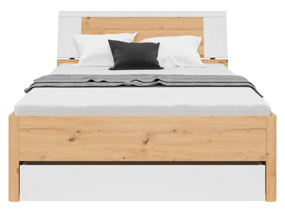 Кровать Saturn 140x200 с 3 ящиками дуб артизан/белый