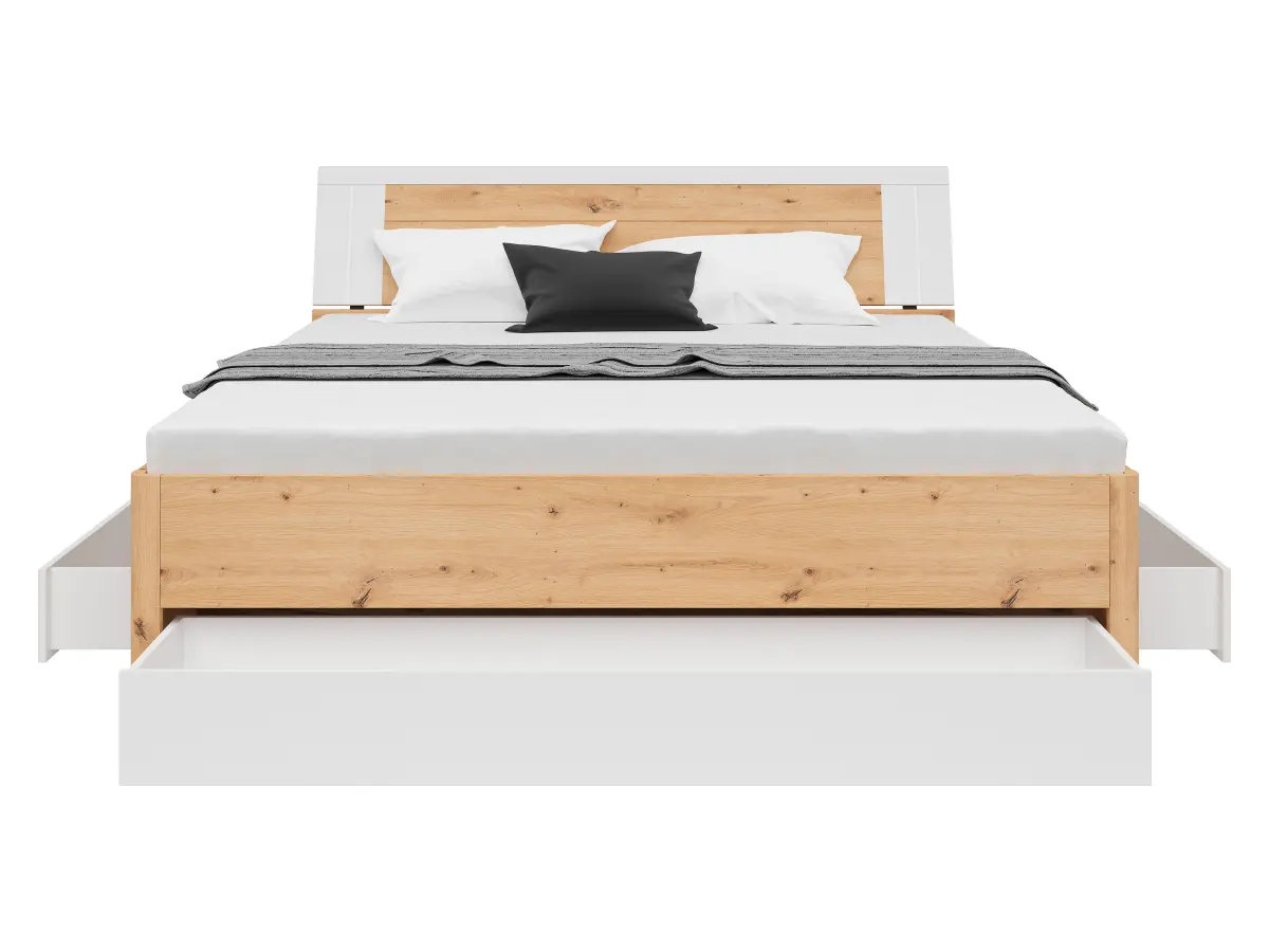 Cama Saturn 180x200 con 3 cajones roble artisan/blanco