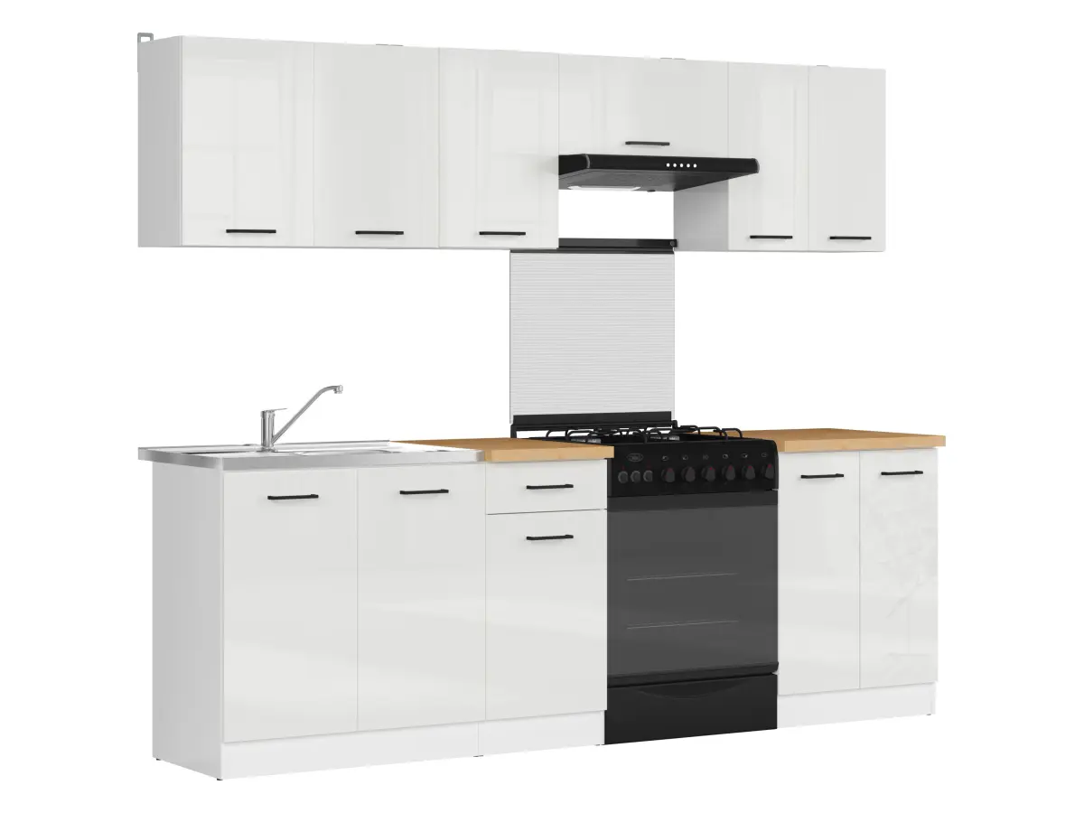 Кухонный гарнитур Junona Line 240 см меловой глянец со столешницей