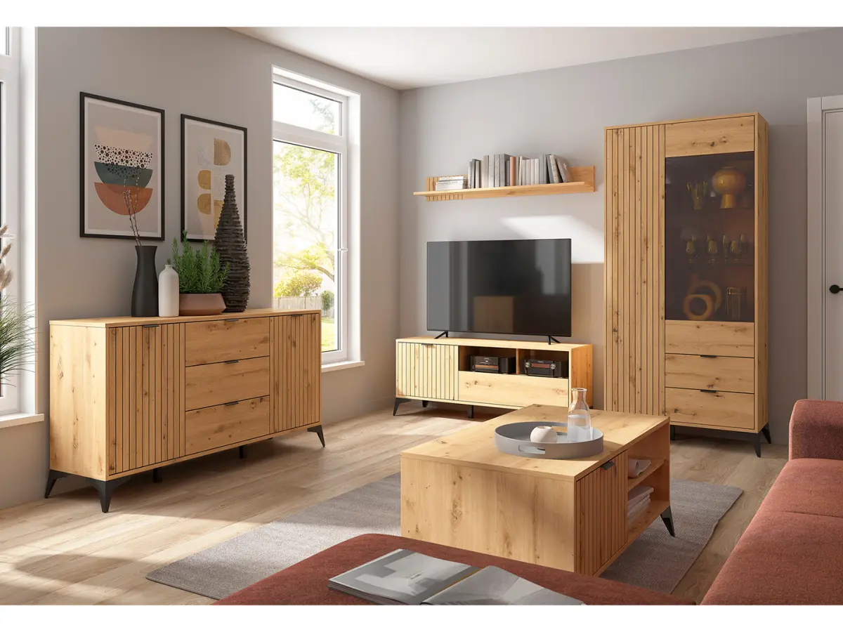 Vitrina alta Lamea 90 cm con 2 puertas y 2 cajones roble artisan