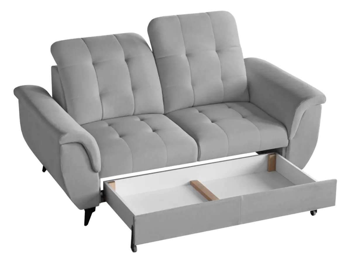 Sofá de dos plazas Doria con arcón de terciopelo gris