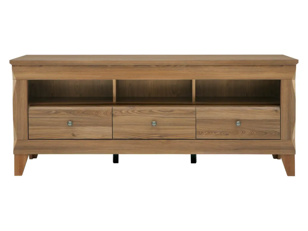 Mueble RTV Bergen 156 cm con 3 cajones y estante alerce sibiu dorado