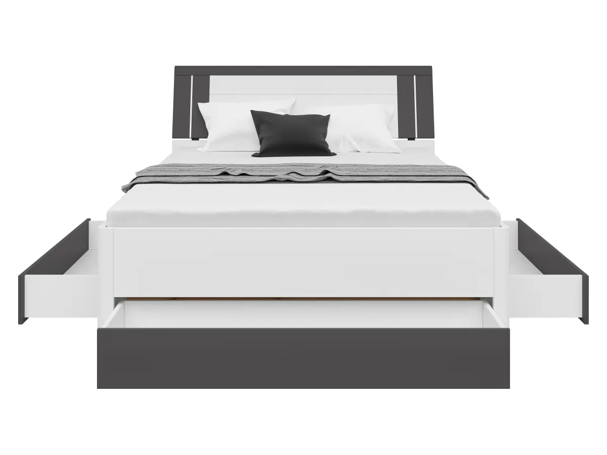 Кровать Saturn 140x200 с 3 ящиками белый/графит