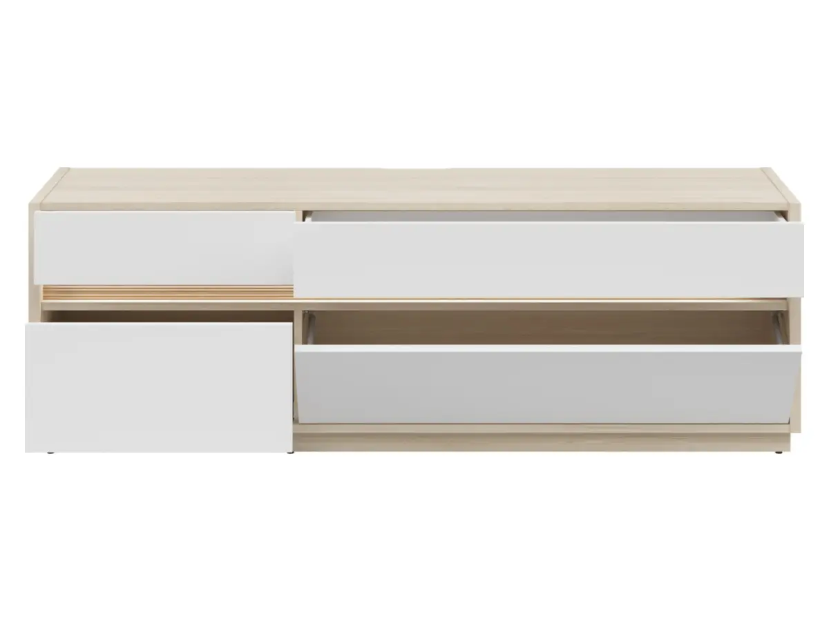 Mueble RTV Kim con 3 cajones y puertas roble riva claro/blanco