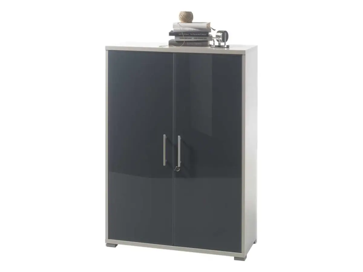 Armario Office Lux 79 cm de dos puertas con llave gris claro/grafito cristal