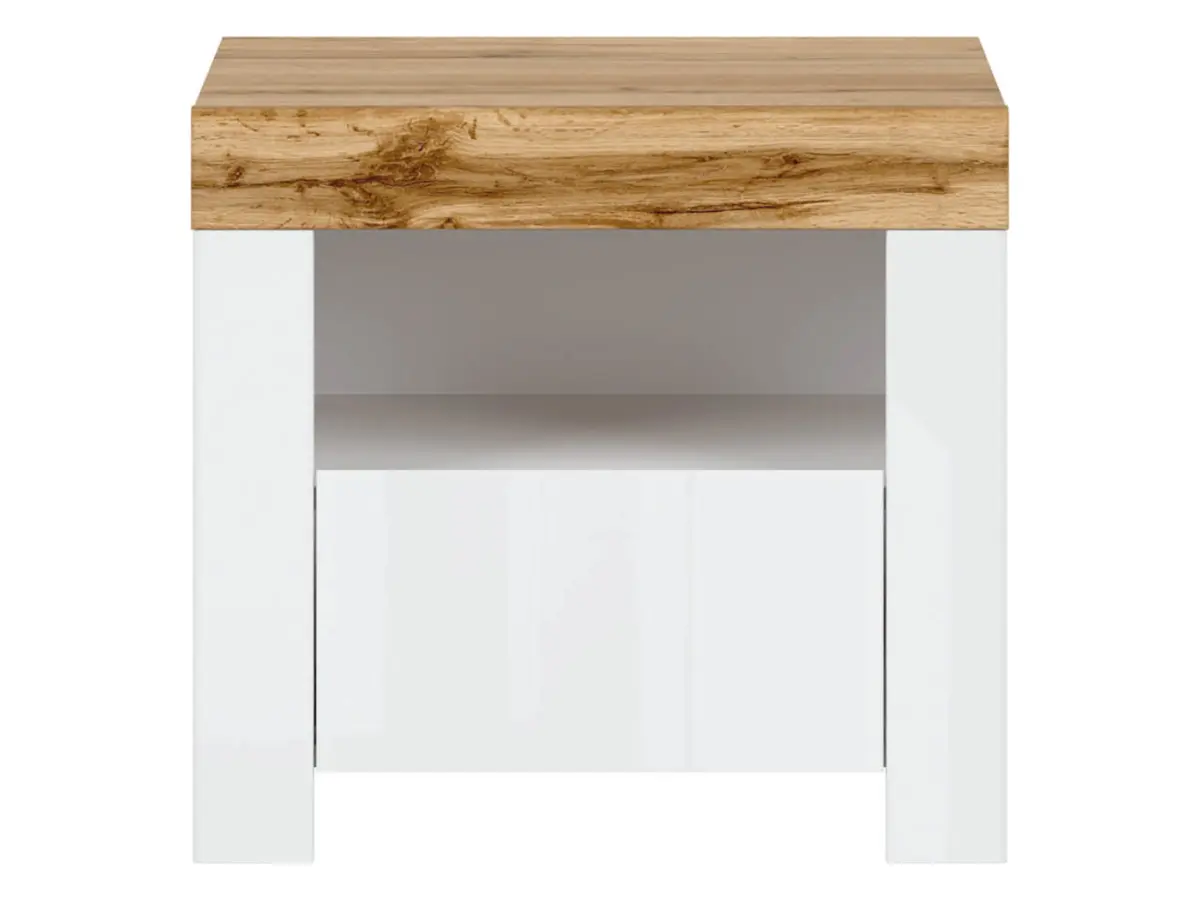 Mesita de noche Holten 54 cm con cajón blanco brillo/roble wotan