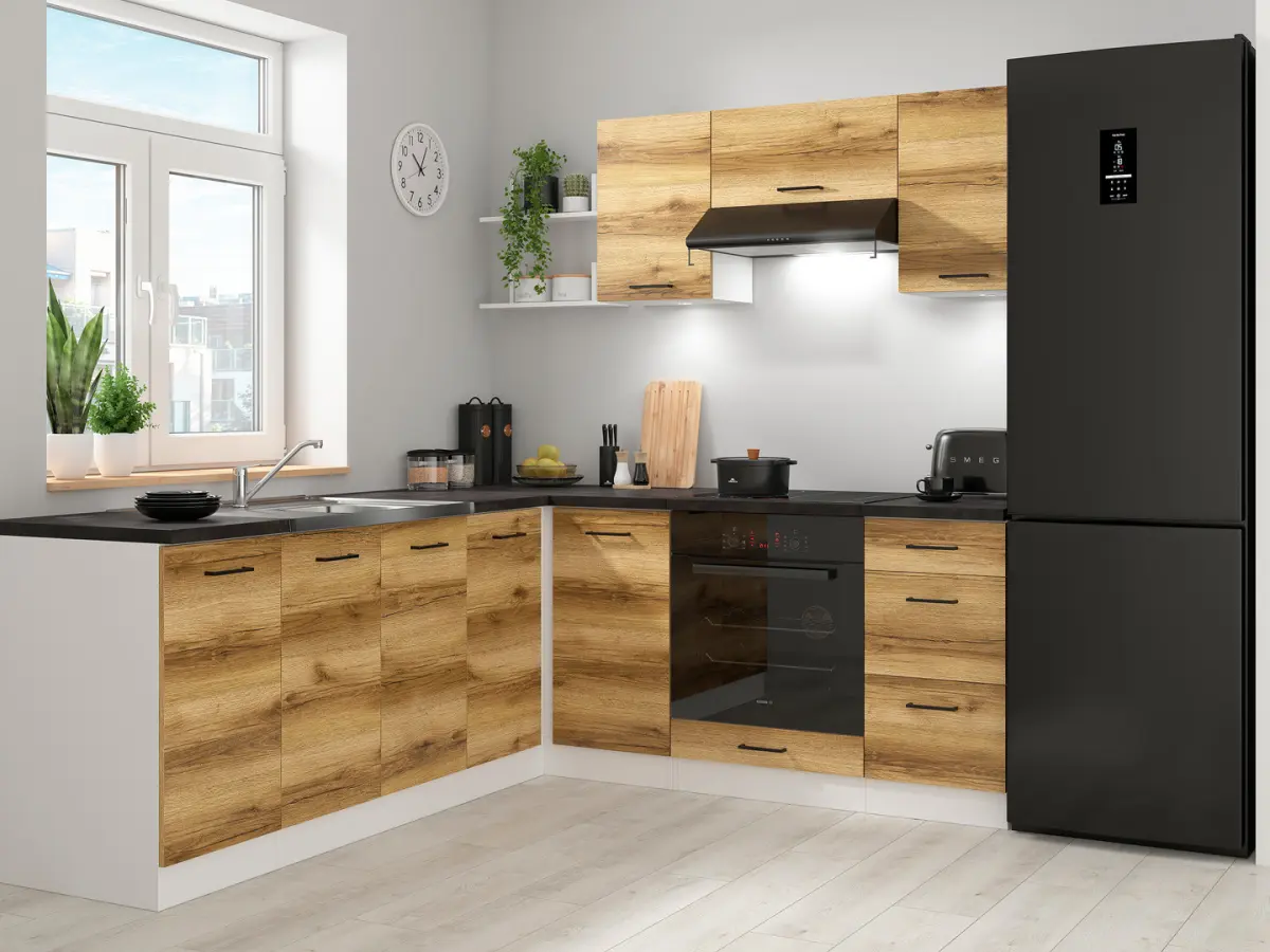 Conjunto de cocina rinconera Junona Line 200x220 roble delano claro con encimera