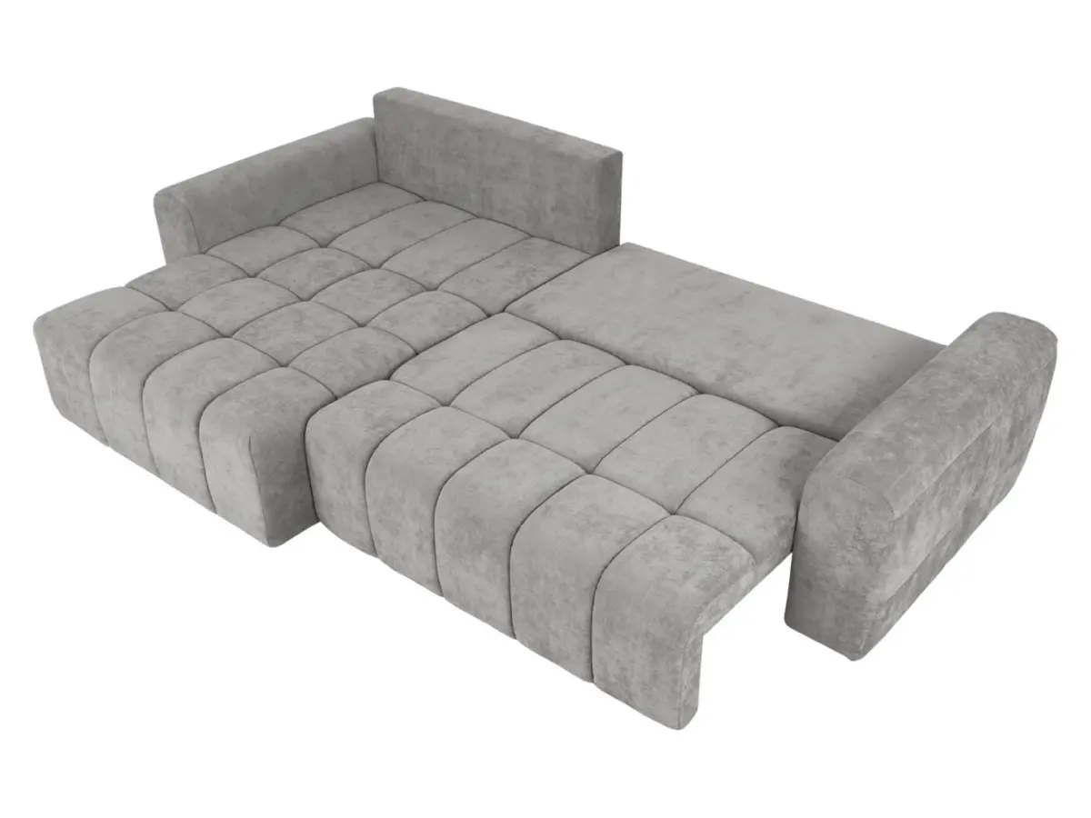 Sofá rinconera izquierdo Chill_Me convertible con arcón de chenilla gris